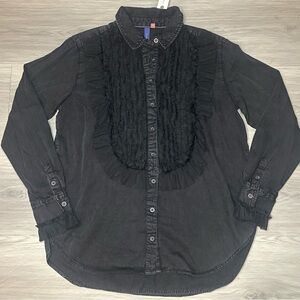 Pilcro Anthropologie Black Tulle Shirt XS NWT Lace Ruffle Whimsigoth Cottagecore